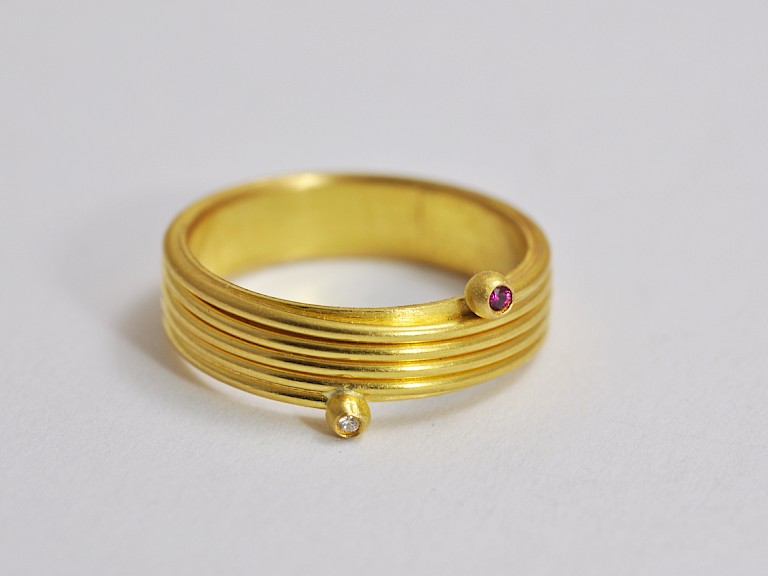 Ring, Gold 900, Diamant, Rubin