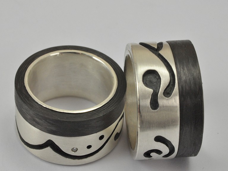 Ringe geschmiedet, Silber 925, Carbon, Diamant
