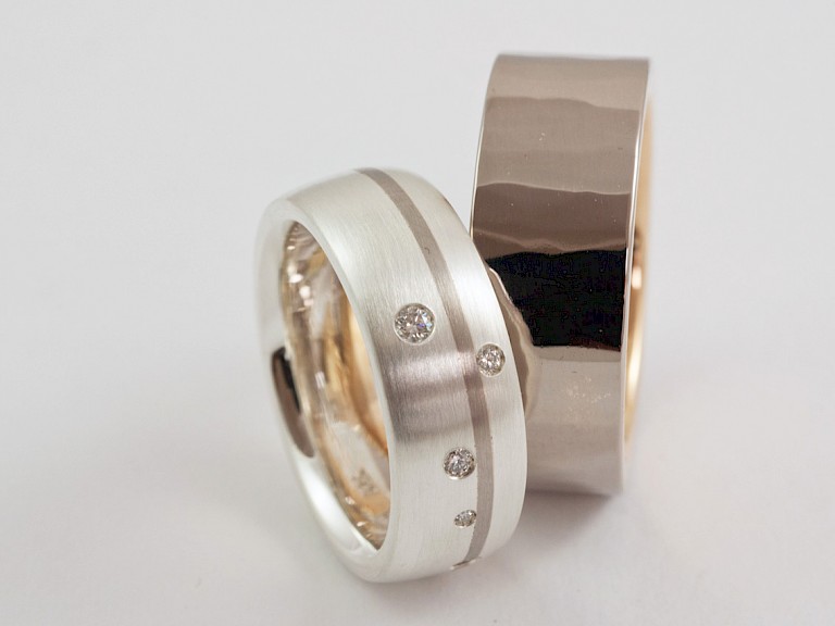 Ringe geschmiedet, Weissgold 750, Silber 925, Diamanten