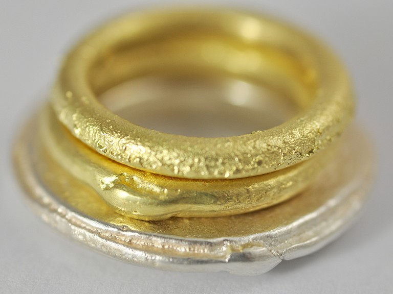 Drei Ringe, Silber 925, Gold 750, Sandguss